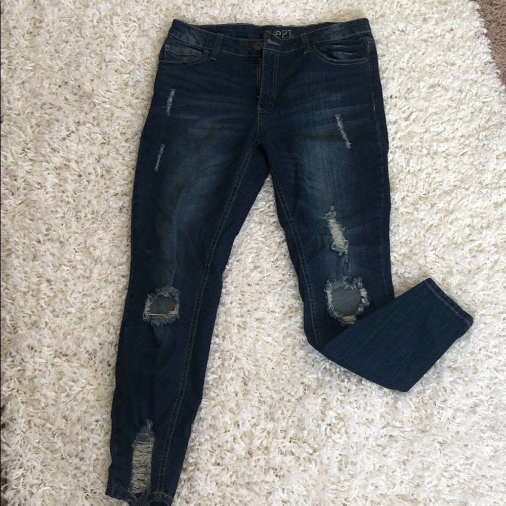 Rue 21! distressed jean leggings!